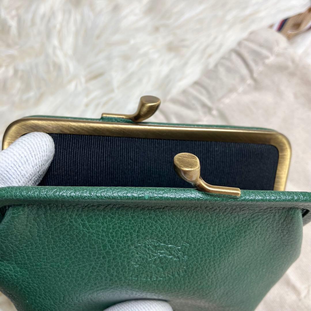 【未使用級】イルビゾンテ＊がま口 ケース レザーグリーン