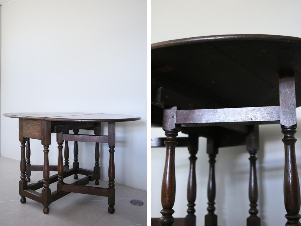 英国アンティーク木製ゲートレッグテーブル/ダイニング机バタフライ(89-126)