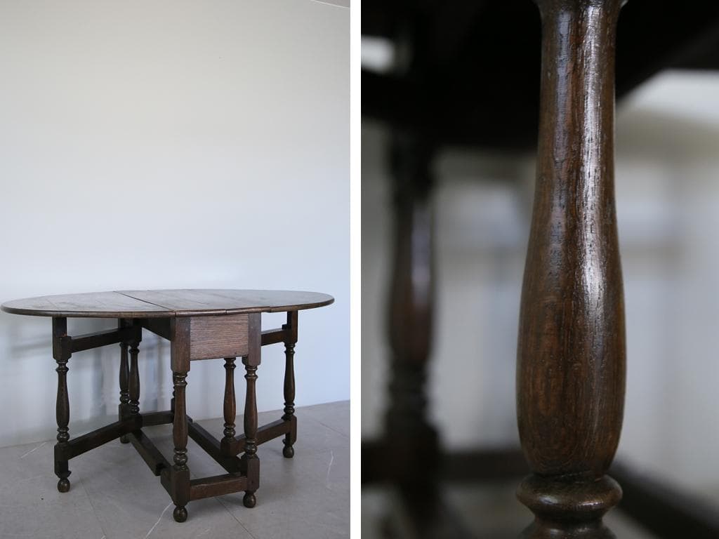 英国アンティーク木製ゲートレッグテーブル/ダイニング机バタフライ(89-126)