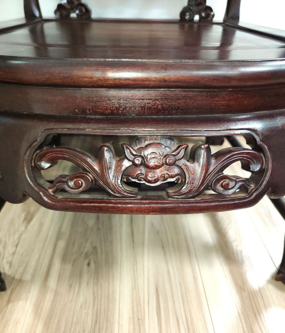 希少中華骨董 大理石インレイ椅子 玉座 宮廷 紅木 紫檀 黒檀 花梨 李朝