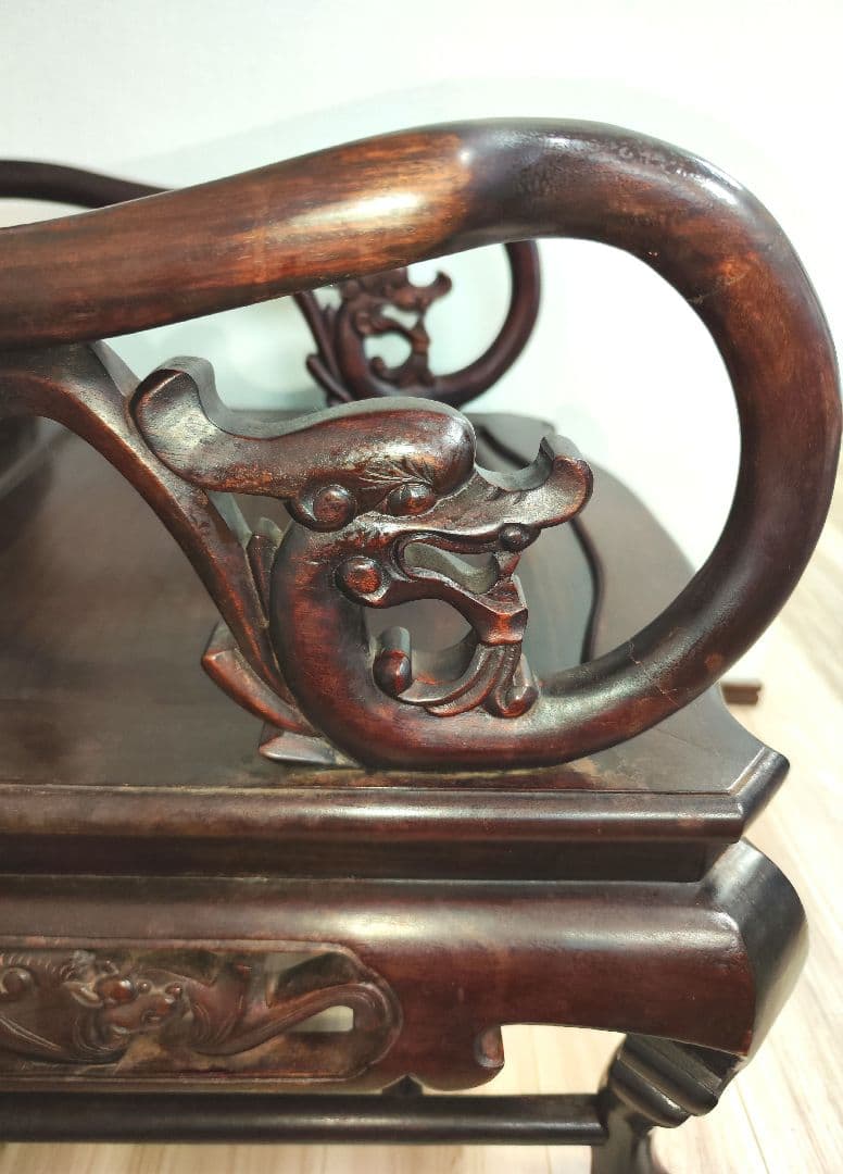 希少中華骨董 大理石インレイ椅子 玉座 宮廷 紅木 紫檀 黒檀 花梨 李朝