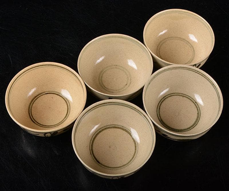 萬古焼　安南模写　蜻蛉絵　酒盃　煎茶器　五客　時代箱付　V　R4747