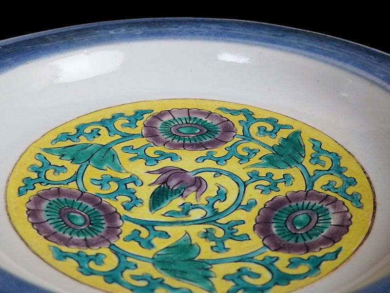 古伊万里 墨弾に雲龍 色絵 花に唐草の図 6寸皿 B130AS-