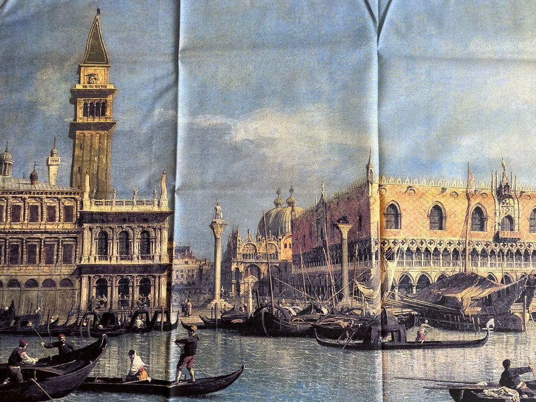 フィレンツェ製　カナレット《サンマルコ広場》　大判布製複製画約79×145cm