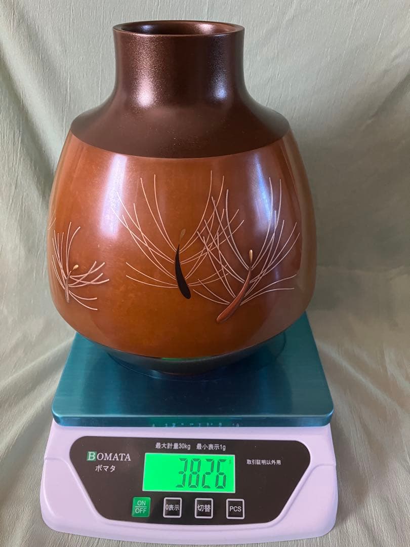 鋳銅　銀象嵌　花瓶　島田宗吾作