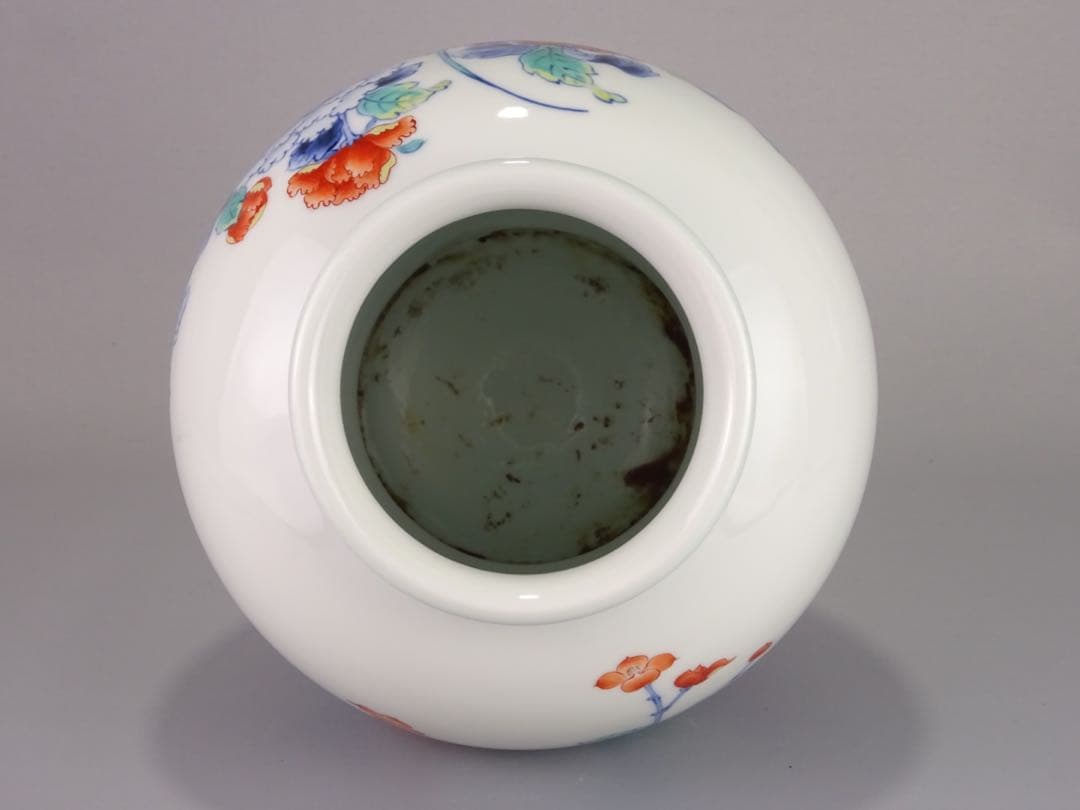 名工 十二代 今泉今右衛門 秀逸作 色鍋島 芙蓉文 花瓶 地