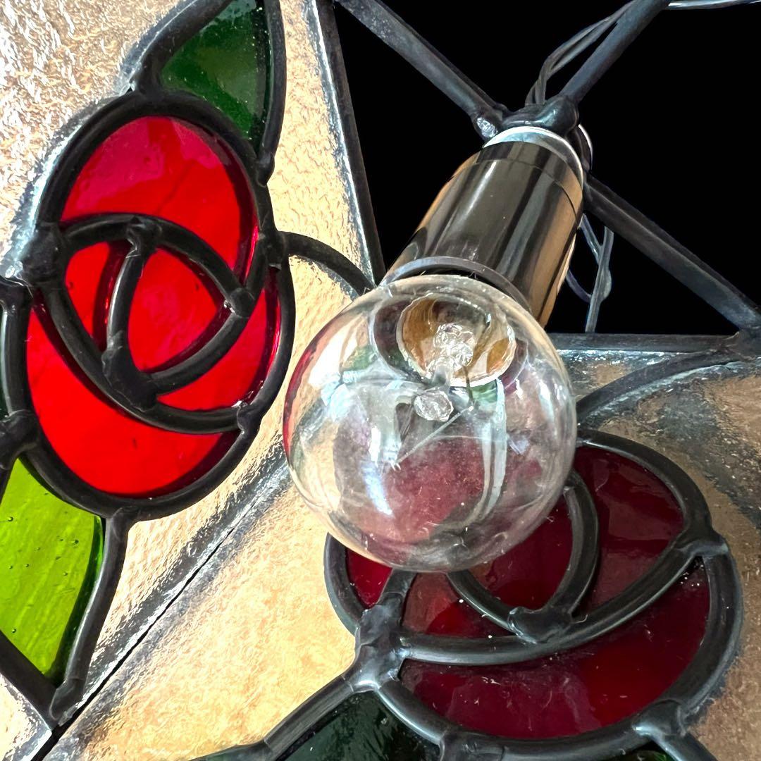 鸛《美品》アンティーク雑貨 昭和レトロ ステンドグラス 薔薇 ペンダントライト