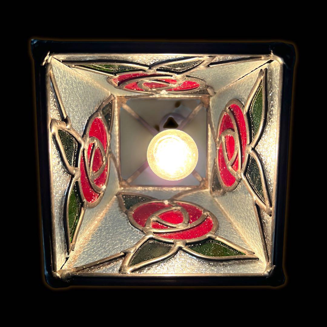 鸛《美品》アンティーク雑貨 昭和レトロ ステンドグラス 薔薇 ペンダントライト