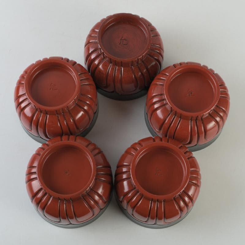 鎌倉彫　充子作　お椀　五客　共箱　V　R9081B