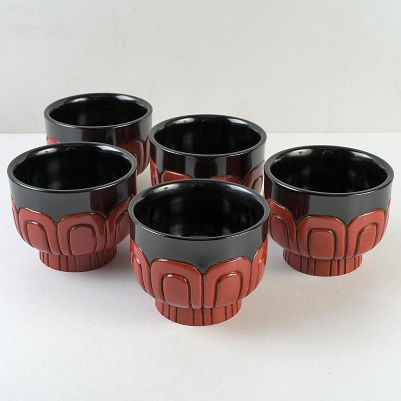 鎌倉彫　充子作　お椀　五客　共箱　V　R9081B