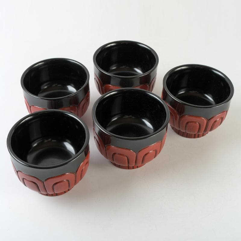 鎌倉彫　充子作　お椀　五客　共箱　V　R9081B