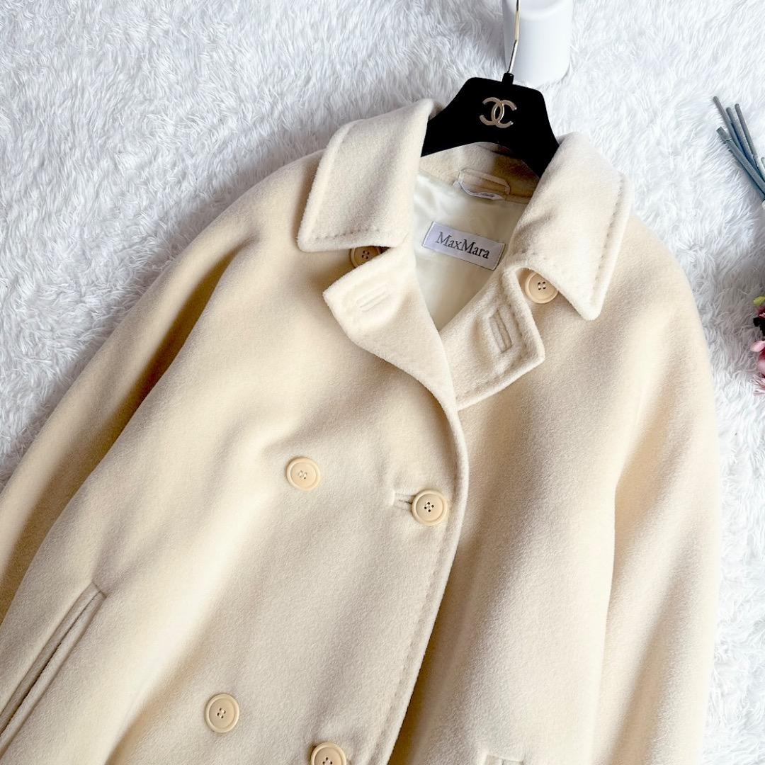 マックスマーラ◇カシミヤ混 白タグ ダブルチェスターコート ベージュ