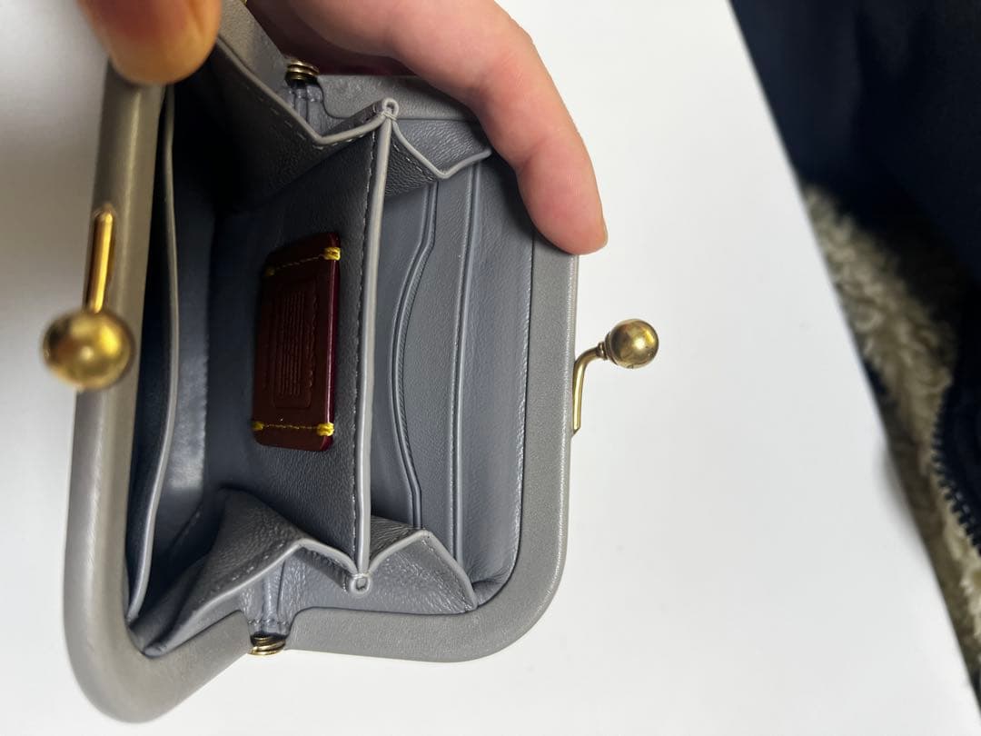 coachコーチキスロックパースがま口財布グラブタンレザー　グレー