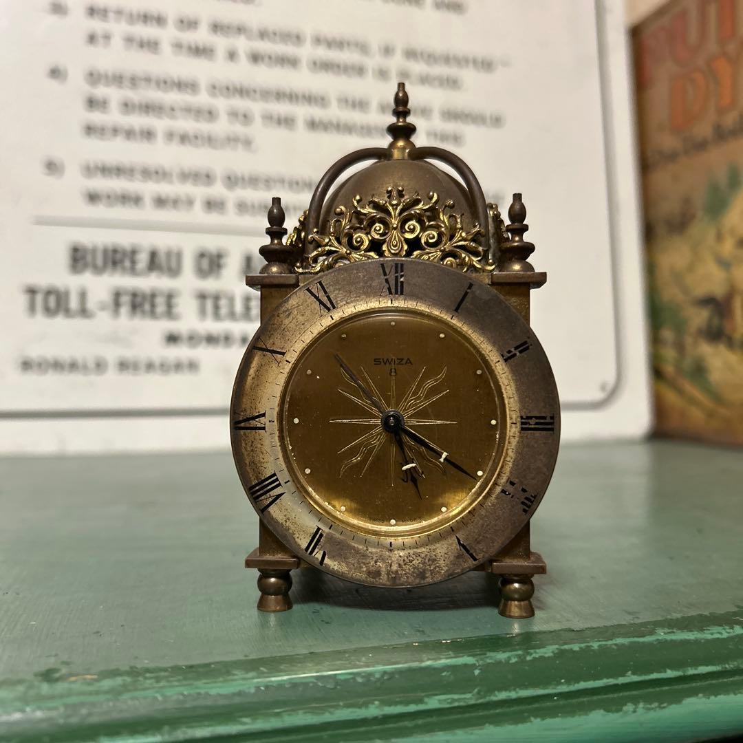 ヴィンテージ Swiza スウィザ 置時計 手巻き ゴールド スイス製 真鍮 ヴィンテージ Swiza スウィザ 置時計 手巻き ゴールド スイス製 真鍮の