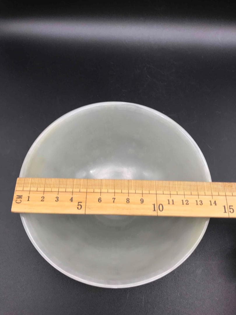 中国古美術 清乾隆時代 【乾隆御玩】銘 白玉乾隆御製詩文彫茶碗(