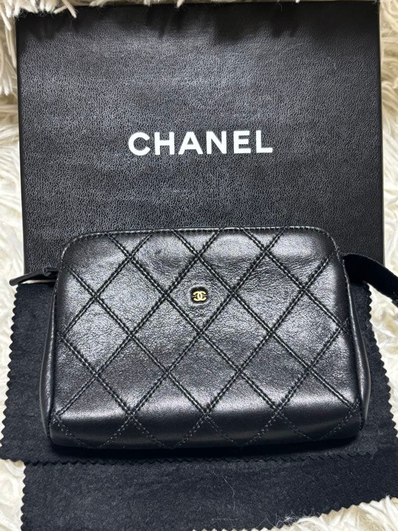 CHANEL ポーチ 小物入れ レザー ビコローレ ブラック ココマーク　箱付き