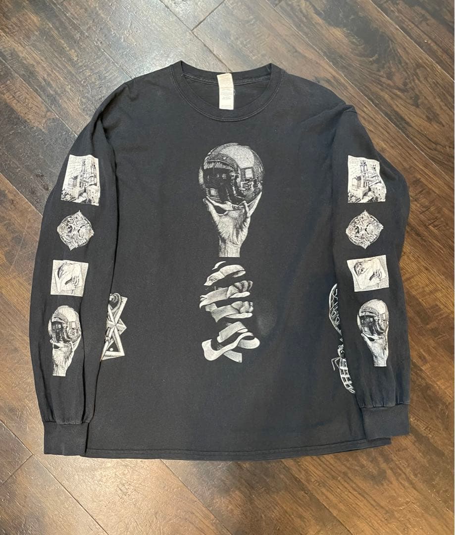 90s エッシャー オリジナルヴィンテージロンT マルチプリント 袖