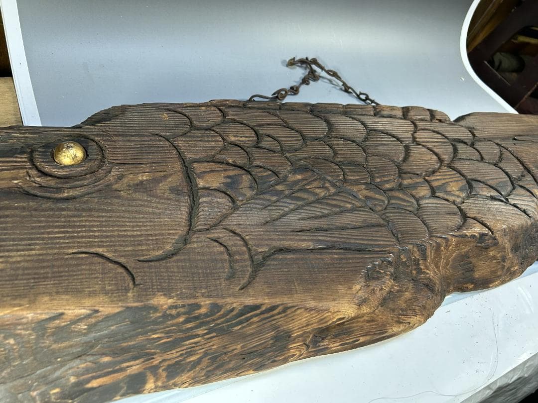 魚板 110㎝ 時代 古道具 壁掛け 魚鼓 在銘 仏教美術 雑貨 流木 オブジェ