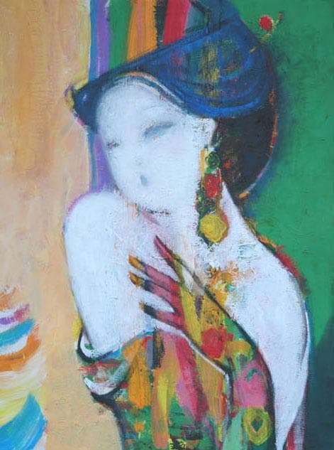 油絵 菅家令子 絵 絵画インテリア 額付(白) uF6-010111 人物 女性