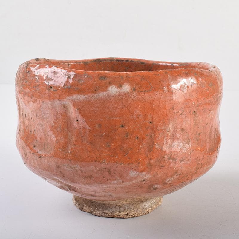 茶道具 楽吉左衛門 左入作 赤楽茶碗 九代 大樋長左衛門極め箱 V R7631