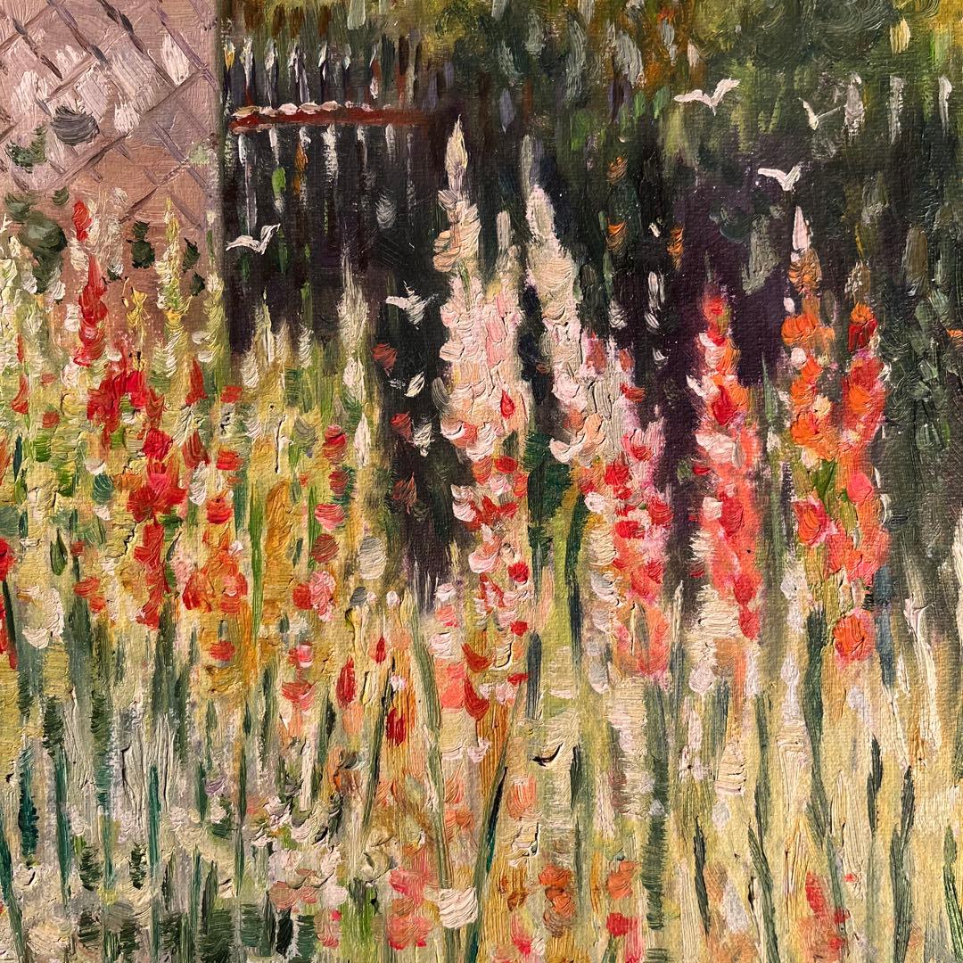 手書き油絵 クロード・モネ グラジオラス 額付き 肉筆絵画 インテリア 油彩画