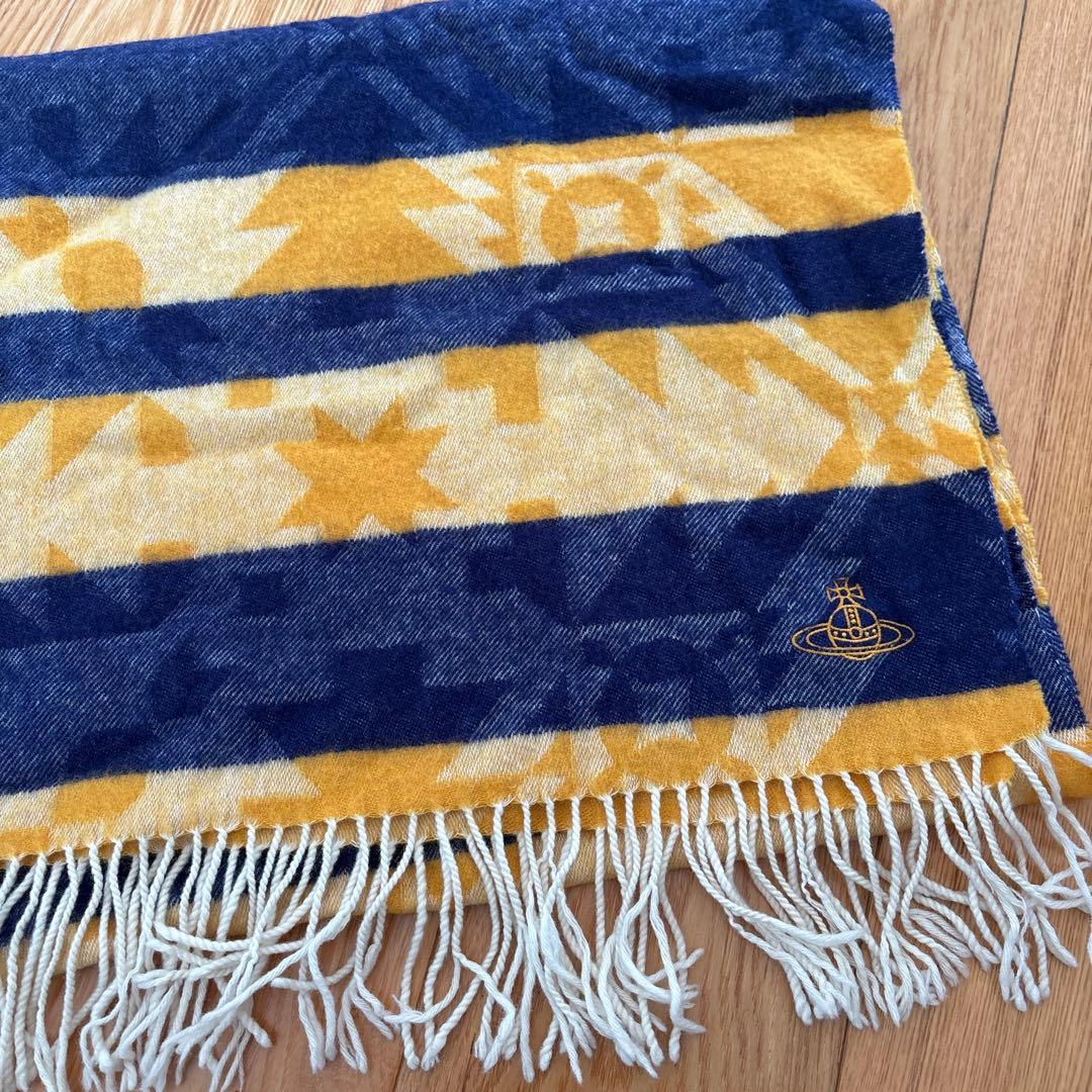 Vivienne Westwood 幾何学模様マフラー イエローネイビー - メルカリ