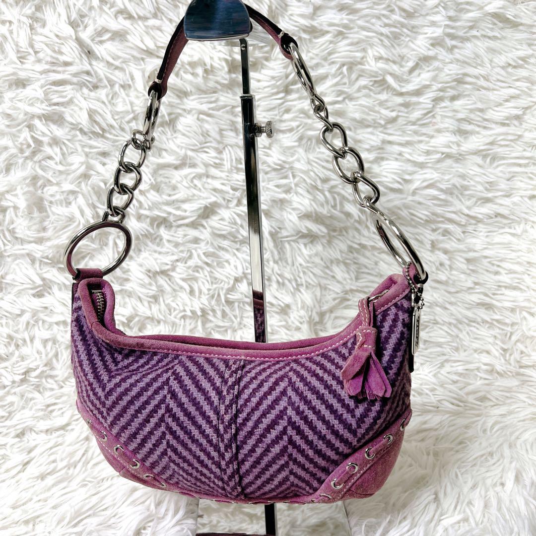 バッグ COACH Purple Herringbone Suede Bag Y2K