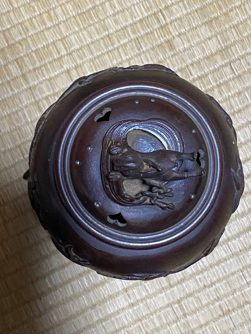 ♢蝋型細密鋳金 象嵌 波乗り兎 波千鳥文 波乗り龍足 香炉 唐