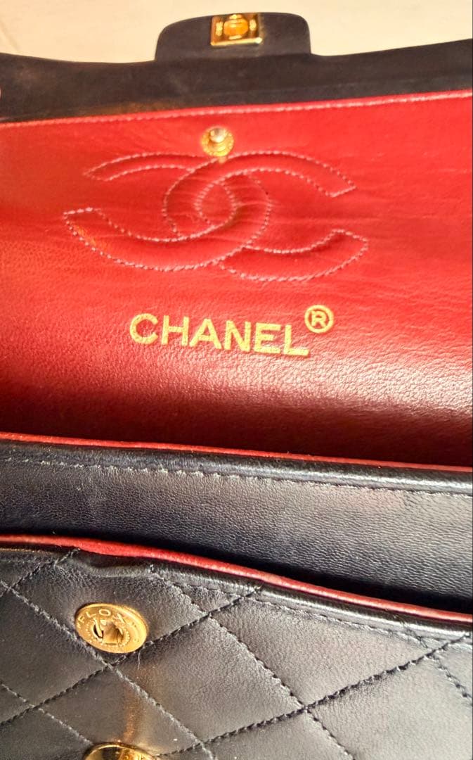 CHANEL ヴィンテージマトラッセ ダブルチェーン G金具 ブラック