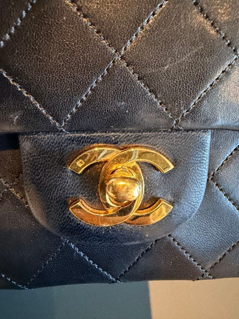 CHANEL ヴィンテージマトラッセ ダブルチェーン G金具 ブラック