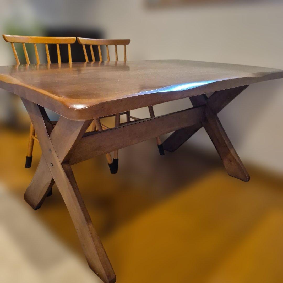 1/15まで　天然木　ダイニングテーブル X型脚135×80送料込み