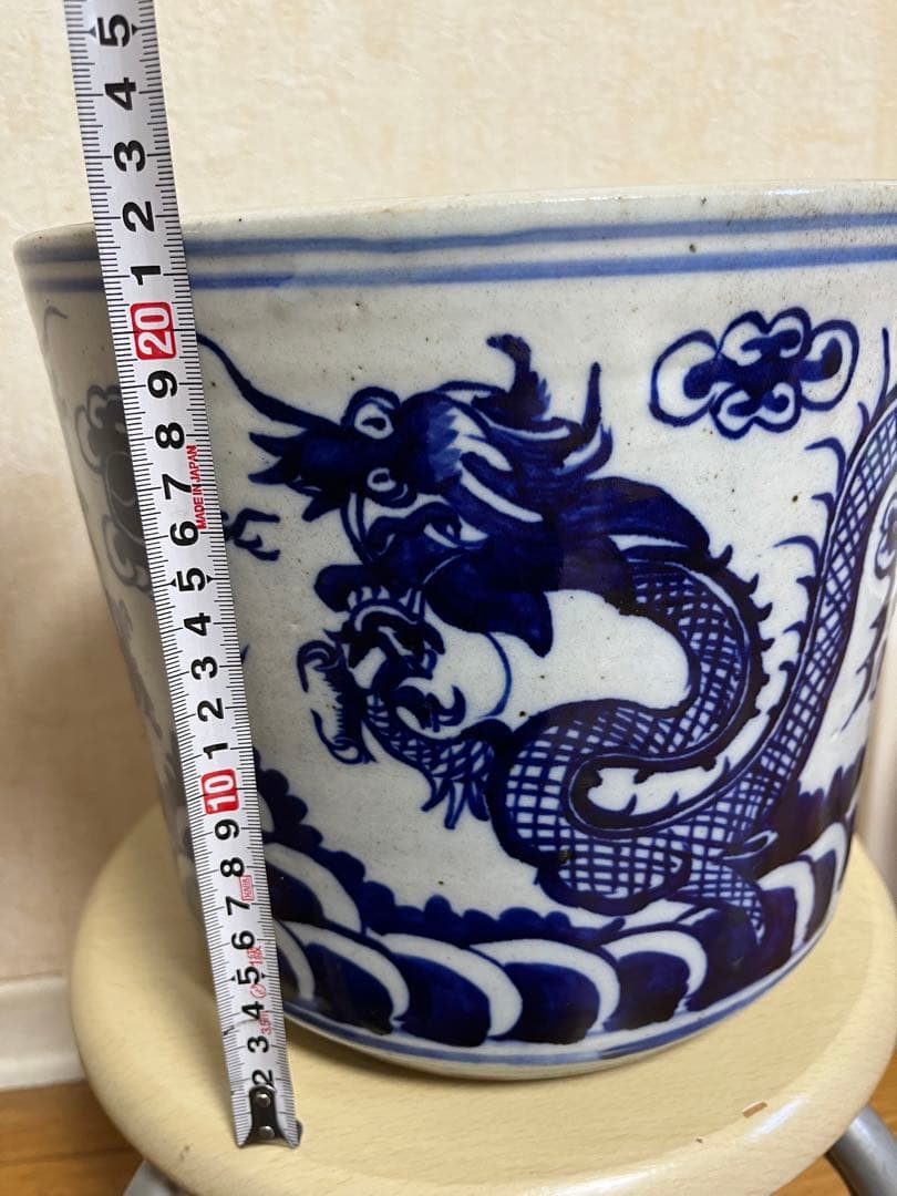 中国清代染付鉢　特大　香炉　筆立　昇龍　縁起物　運気上昇