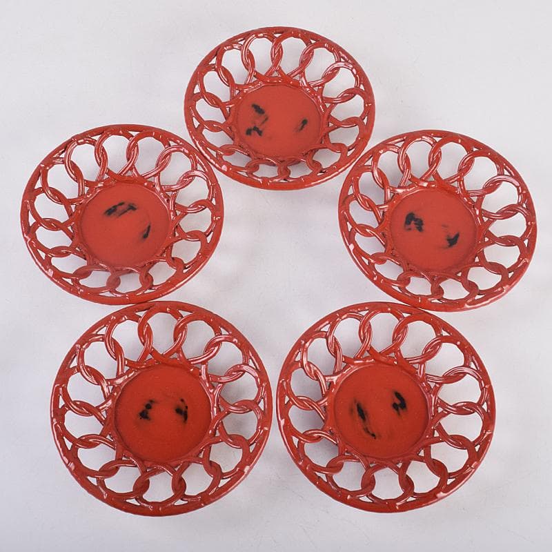 煎茶道具 根來塗 透かし茶托 五客 V R8874