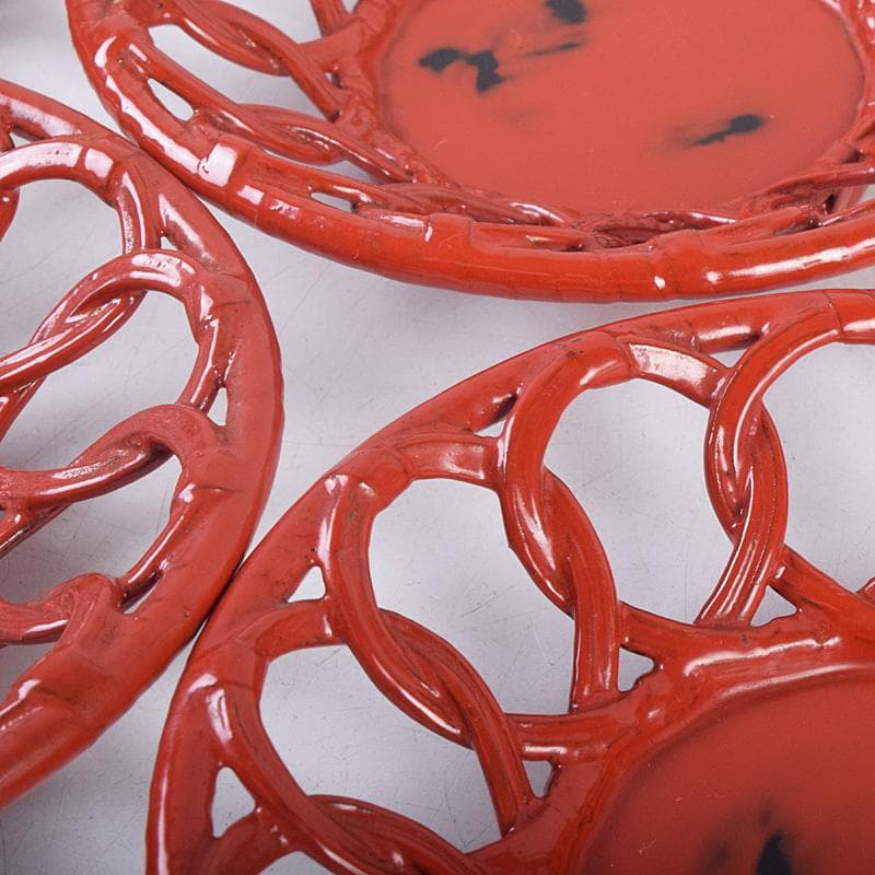 煎茶道具　根來塗　透かし茶托　五客　V　R8874