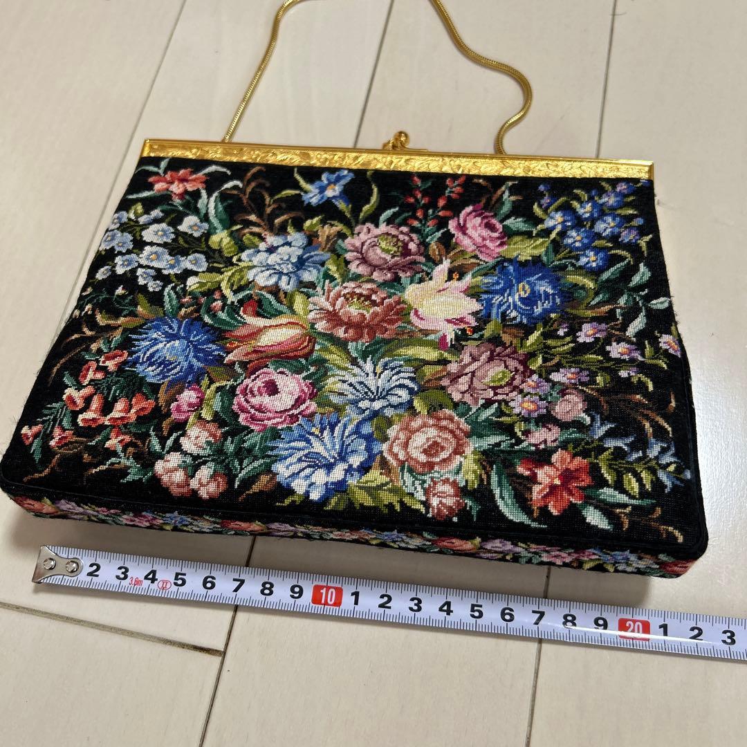 美品◆プチポアン　2WAYアンティークバッグ　花柄刺繍　バッグ＆ケース