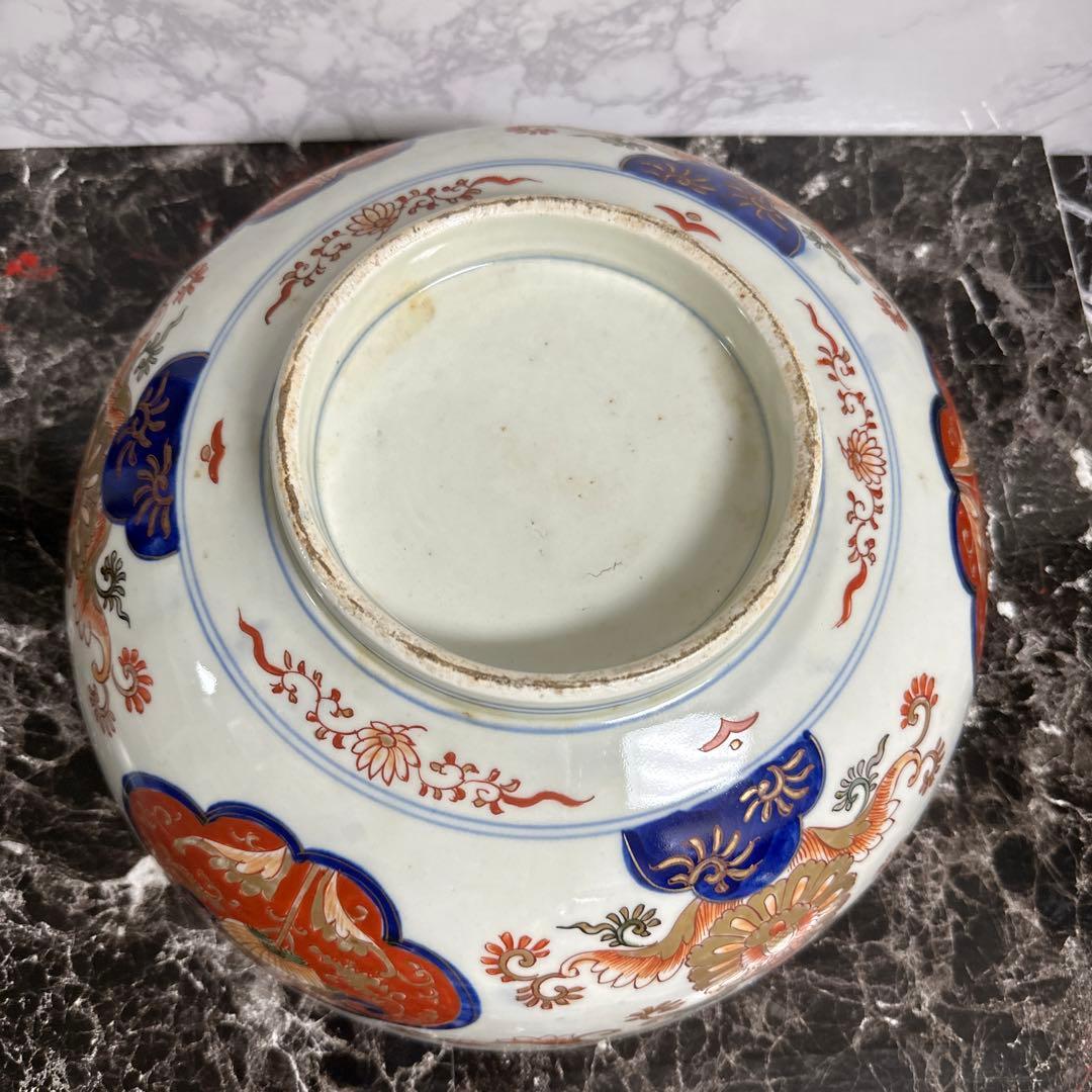 江戸、古伊万里、瑠璃、金彩窓絵、特大、楼閣山水図。無傷！