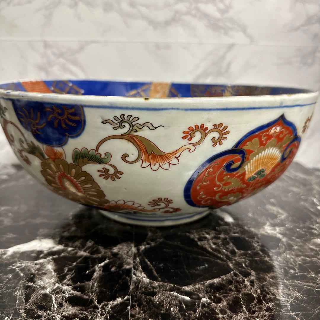 江戸、古伊万里、瑠璃、金彩窓絵、特大、楼閣山水図。無傷！