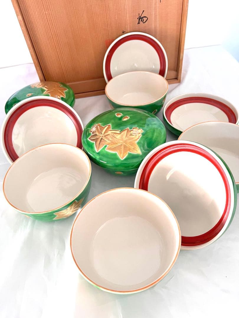 未使用 【 禎山 】金彩 蓋物 平安禎山 京焼 尚古 保秞雲錦 六客 茶碗