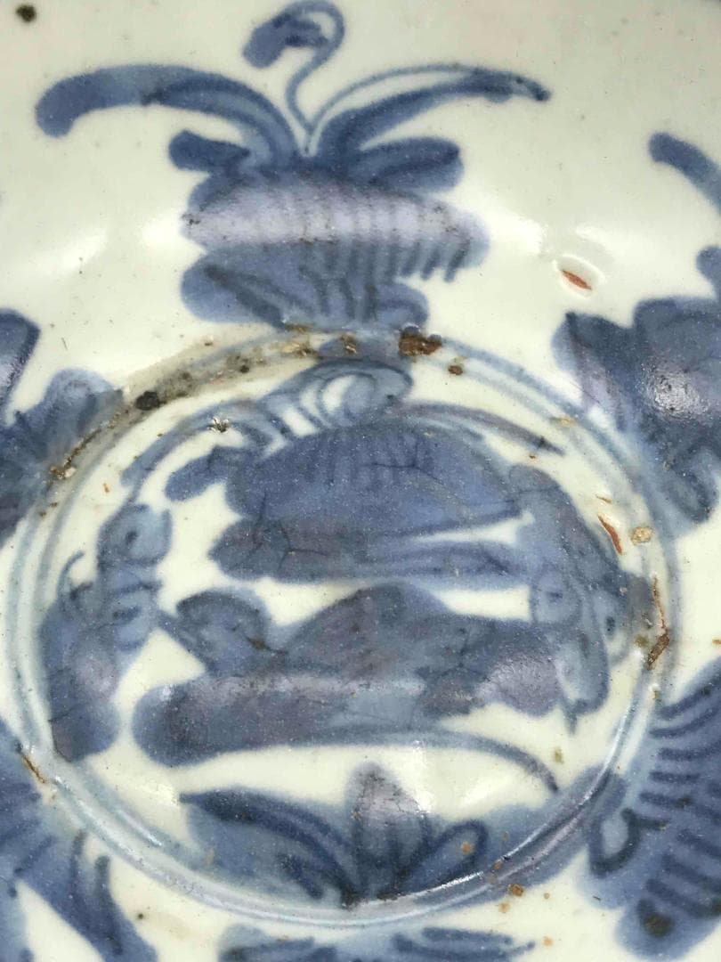 明時代 染付 青花花鳥文盤 古染付皿 唐物 古賞