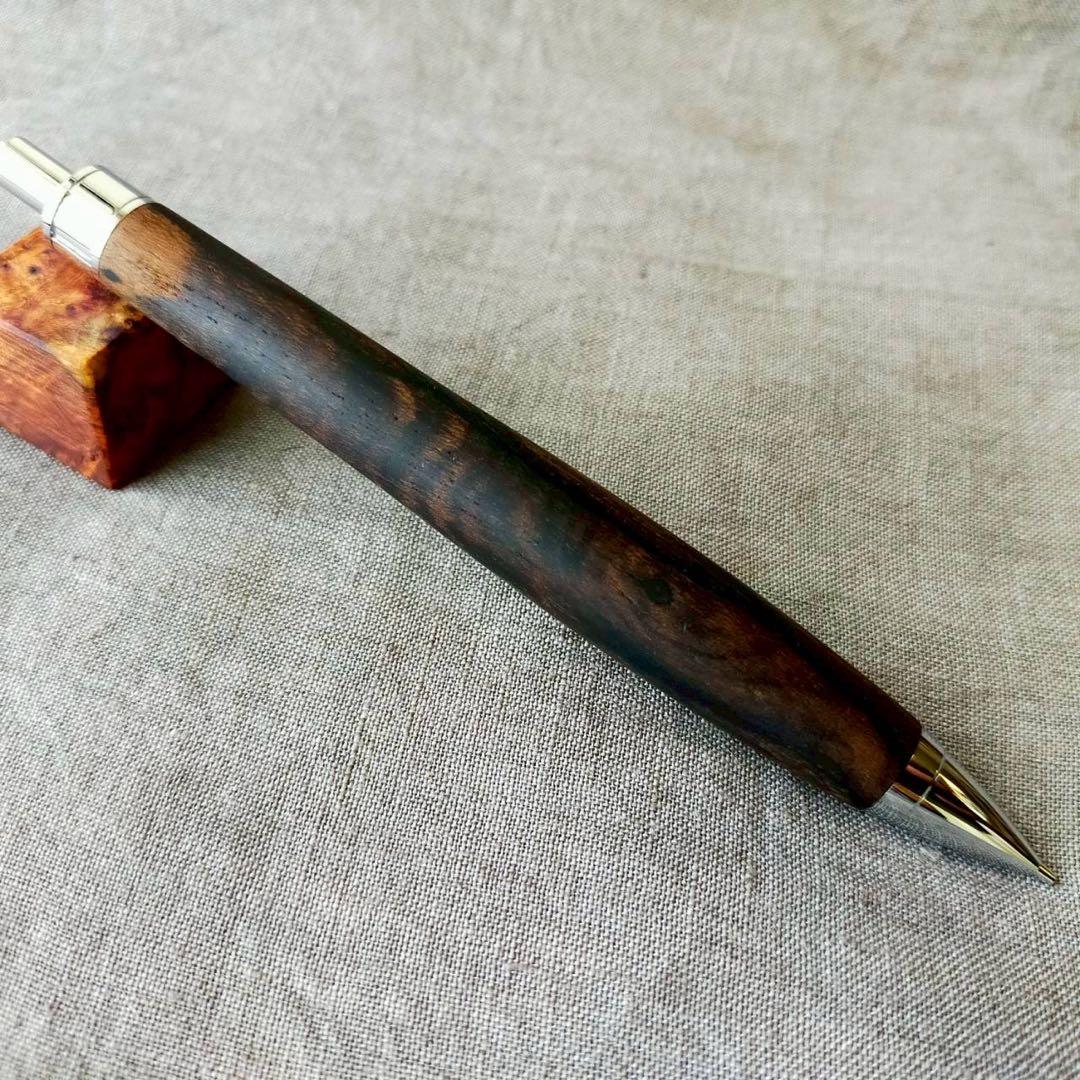 極上　シャム柿　ハンドメイド　木軸シャープペン　0.5mm　天然木　シルバー