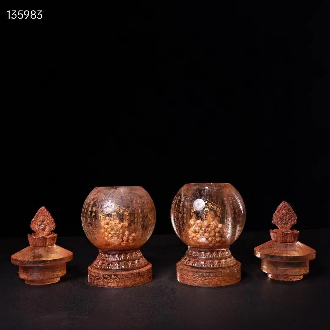 中国古美術·古水晶彫刻款・描金・釈迦牟尼仏祖 舍利塔 セット・金剛