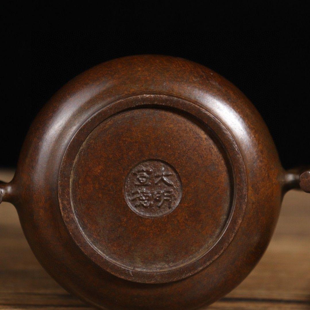 銅製 双魚耳香炉 室内盤香炉 茶道香り炉 香道具 工芸品 置物