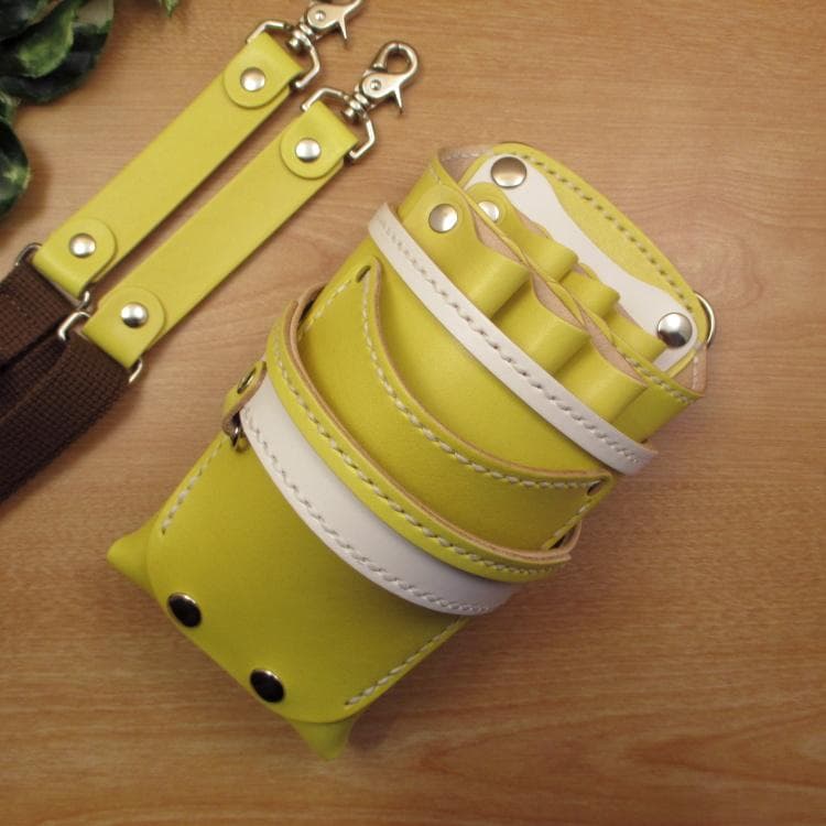 【特別価格】 手染めイエロー　６丁差し　本革シザーケース　SCA-53/NYC