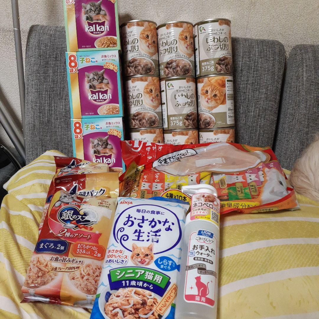 カルカン24袋、チュール40本 、銀のスプーン×２、375g缶詰9缶他 猫 おやつ カルカン ちゅーる 銀のスプーン いなばペットフード