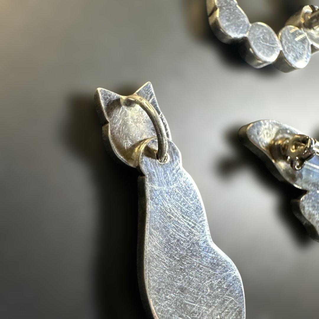 猫 ペンギン 蝶 シルバー970 ラピス マラカイト ブローチ他 2way