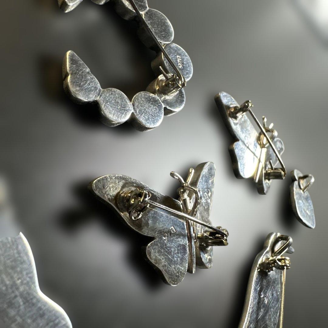 猫 ペンギン 蝶 シルバー970 ラピス マラカイト ブローチ他 2way