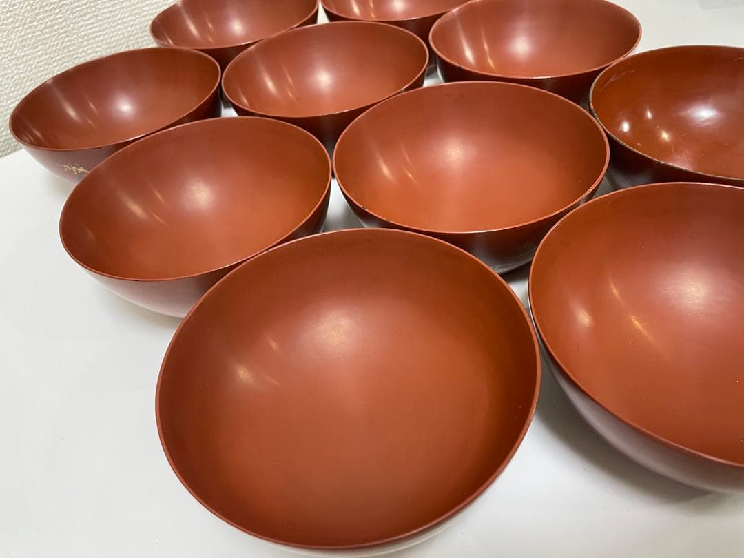 漆器 懐石道具 芦泉謹製 木製溜塗 雑煮椀 吸物椀 10客揃 内朱 鶴 鳥柄