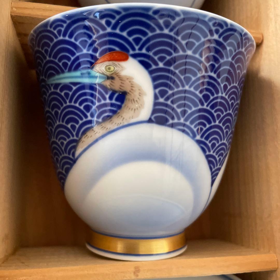 香蘭社 金彩 青海波鶴紋様 湯飲み 5客セット 木箱入 未使用 - メルカリ