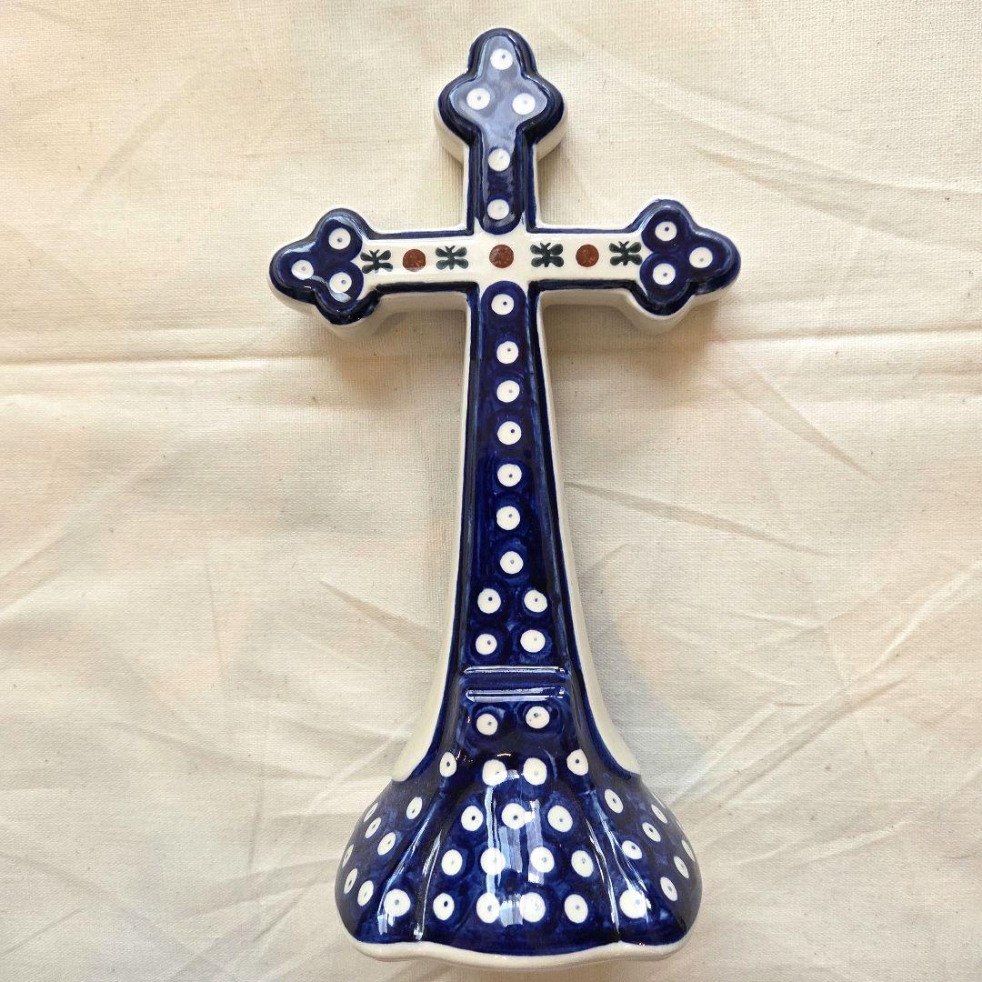 新品】 ポーリッシュポタリー クロス 十字架 ポーランド陶器 WIZA社 置物