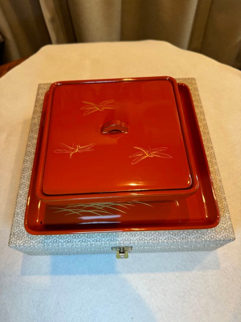 母のお茶道具 輪島塗 盆付き蓋付菓子箱　盆サイズ220mm